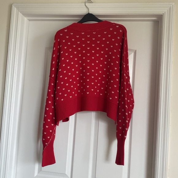 🆕 FREE PEOPLE 🇺🇸 Easy Street Sweater in Cherry 🍒 Combo Size Large Oversized - Picture 9 of 10
